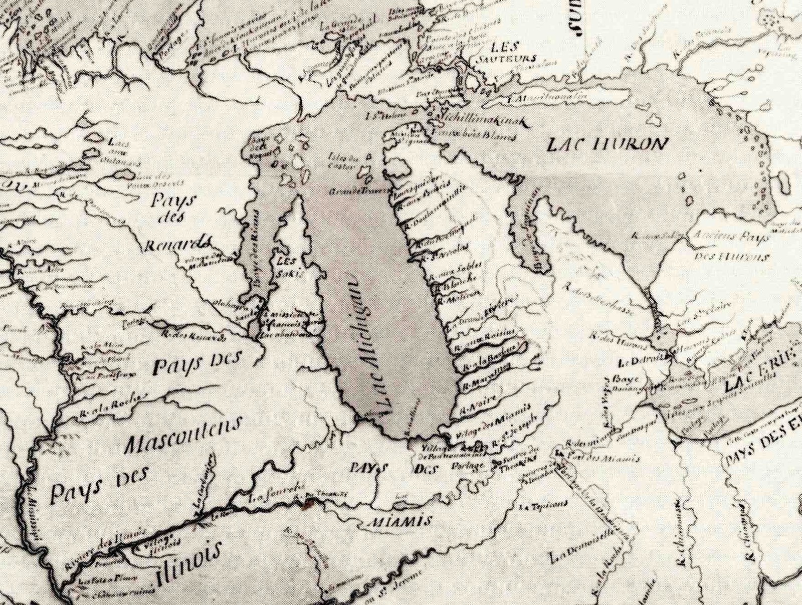 1750 map of Great Lakes and Midwest river systems