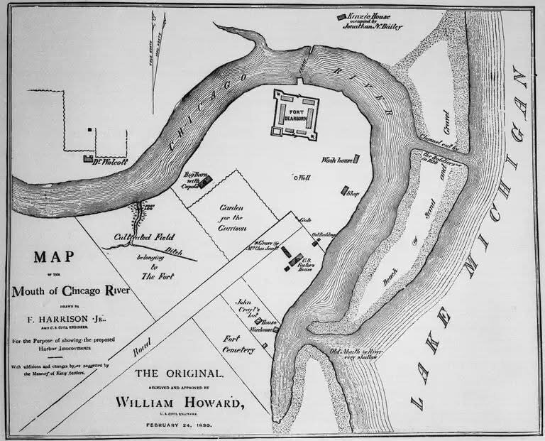 1812 map of Chicago by Alfred Theodore Andreas