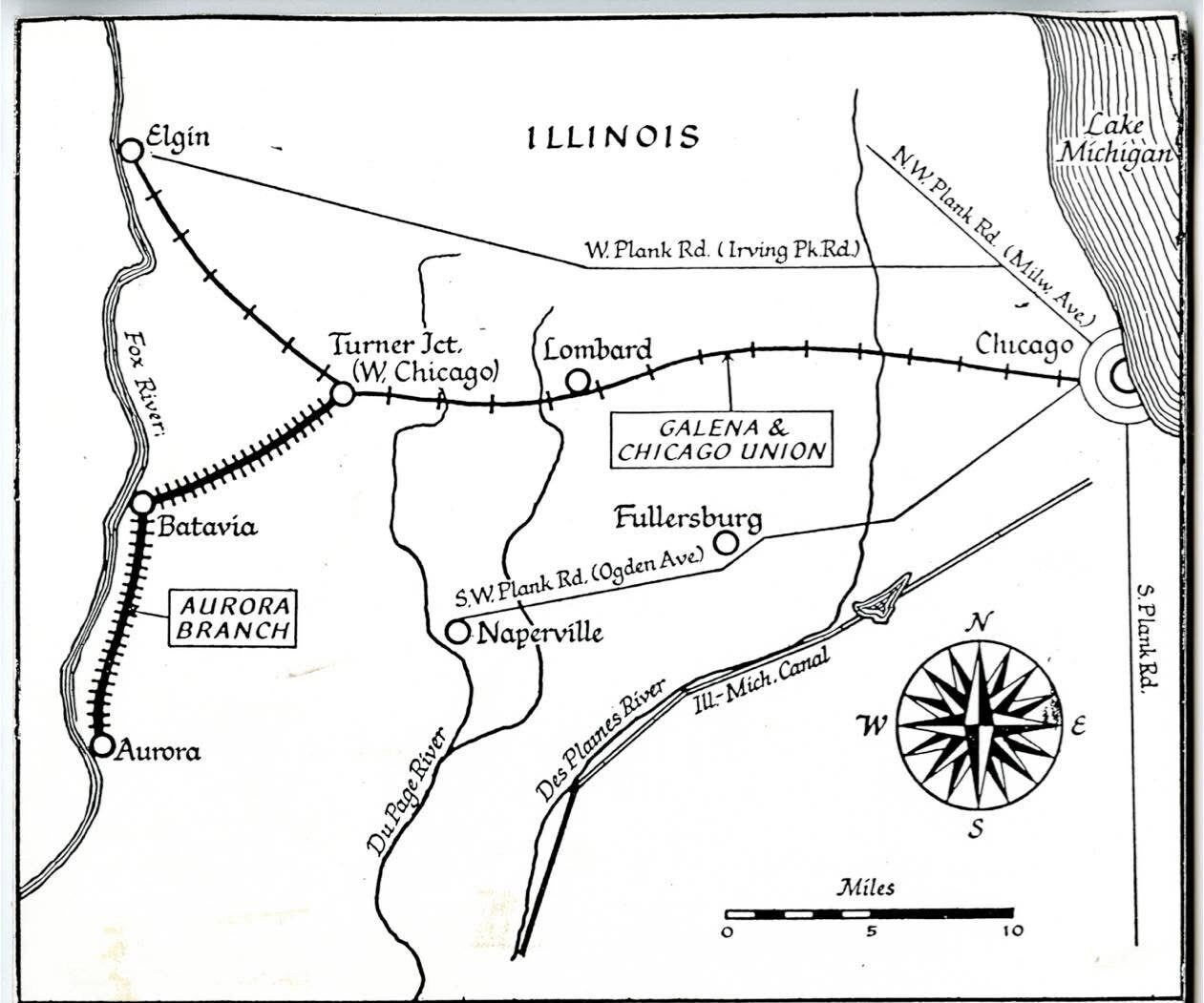 Map of the Aurora Branch Railroad