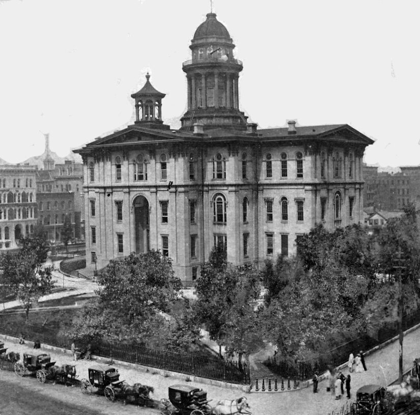 Court House after the city raised its street grade, 1858