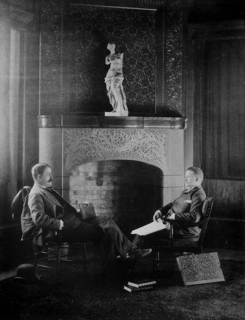 Daniel Burnham and John Wellborn Root in their Rookery office, 1888