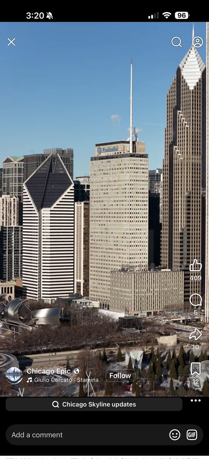 Aerial view over Millennium Park, 2026