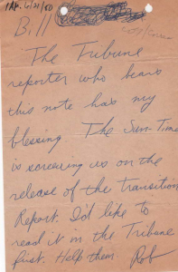 Rob Warden Note to Bill Bowe 1980
