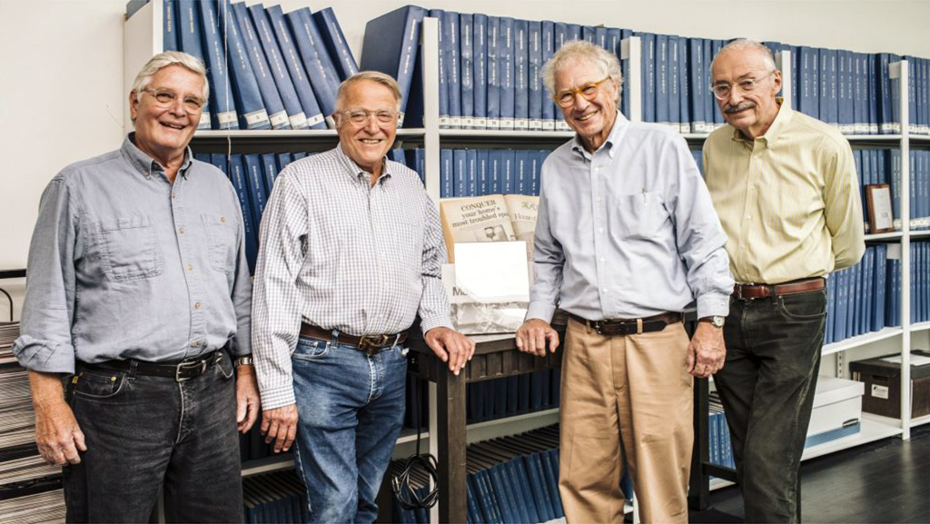 Tom Rehwaldt, Bob Roth, Tom Yoder and Bob McCamant, founders of The Reader on the 50th anniversary of its first issue 2021