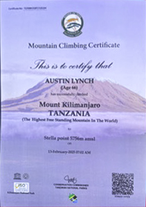 Austin Lynch Climbs Mt. Kilimanjaro in Tanzania, Africa