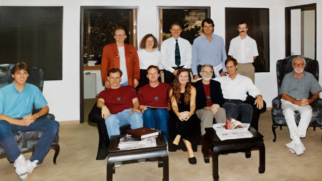 Britannica's Advance Technology Staff in La Jolla, California Standing: Lisa Carlson (Merriam Webster staff), Lisa Braucher Bosco, Harold Kester, John McInerney, Seated: Brian Bartel, Chris Cole, Rik Belew, Amy Steier, Robert McHenry (then the Editor of the Encyclopaedia Britannica), John Dimm, Bob Clarke