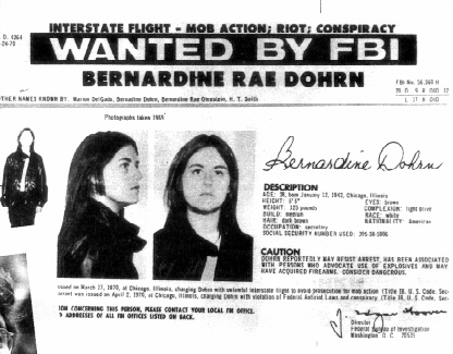 1970 SDS Weather Underground leader Bernardine Dohrn