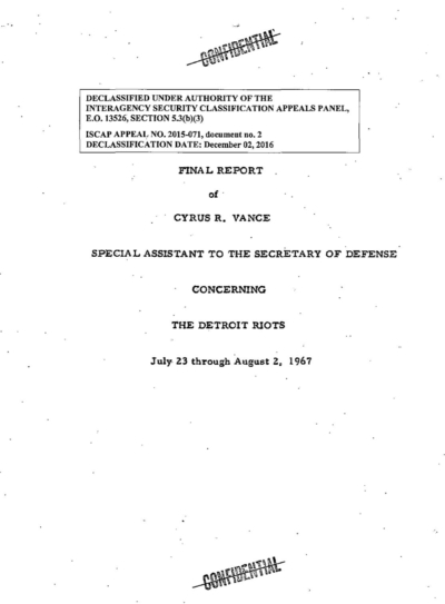 1967 Report of Cyrus Vance Concerning the Detroit Riots