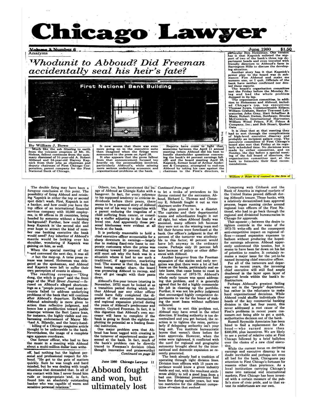 William J. Bowe Chicago Lawyer Article