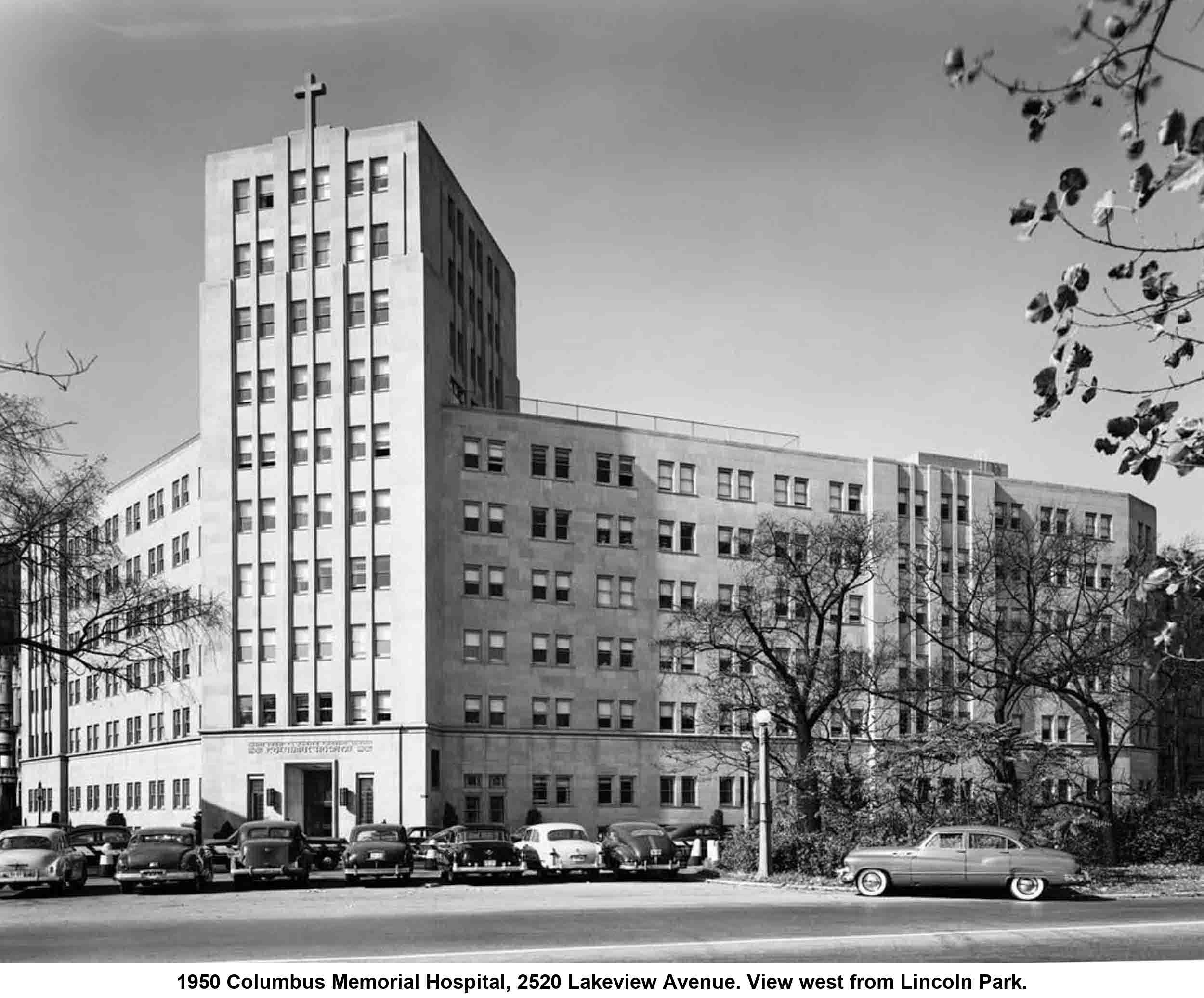 1950 Columbus Memorial Hospital, 2520 Lakeview Avenue. View west from Lincoln Park.