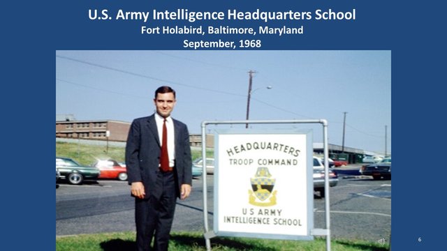 Diapositive 6 : École du quartier général du renseignement de l’armée, Fort Holabird, septembre 1968