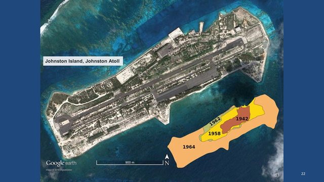 Diapositive 22 : L’île Johnston et ses agrandissements artificiels par année
