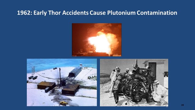 Diapositive 24 : 1962 : les premiers accidents de Thor provoquent une contamination au plutonium